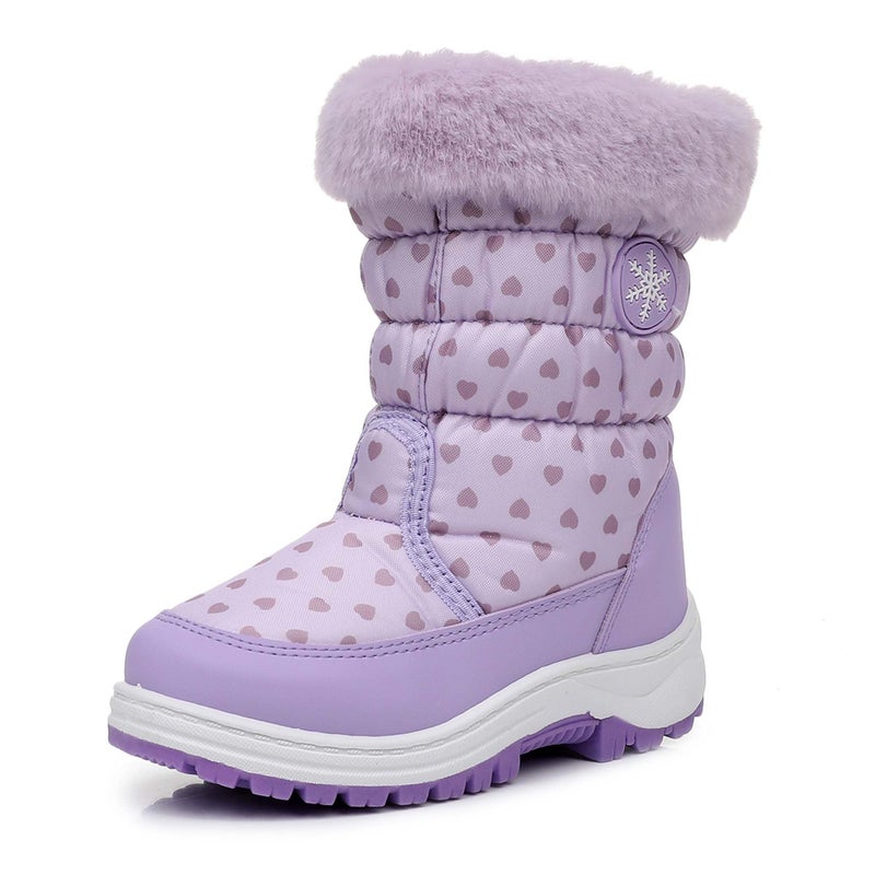 Ahannie Toddler Girls Snow Boots Kid Warm Outdoor Insulated Winter Boot with Side Zipper(Todder/Little Kid)(Purple-8) - Image 1
